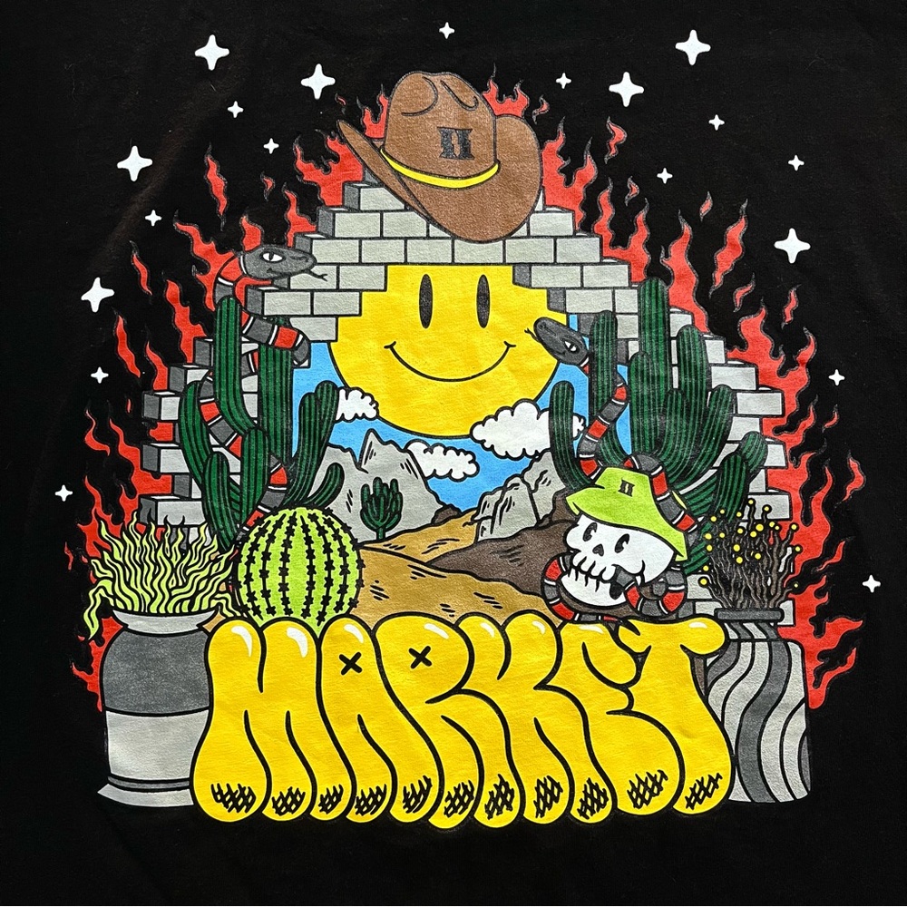 Market Studio Graphic T-Shirt with Western Smiley Face Cactus Design Large
